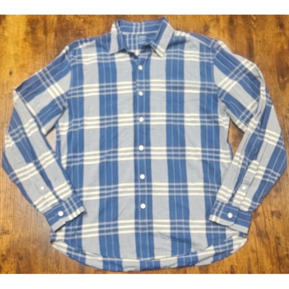 J. Crew Light Weight Chambray Blue Plaid Button-Down Shirt Men's Size Large